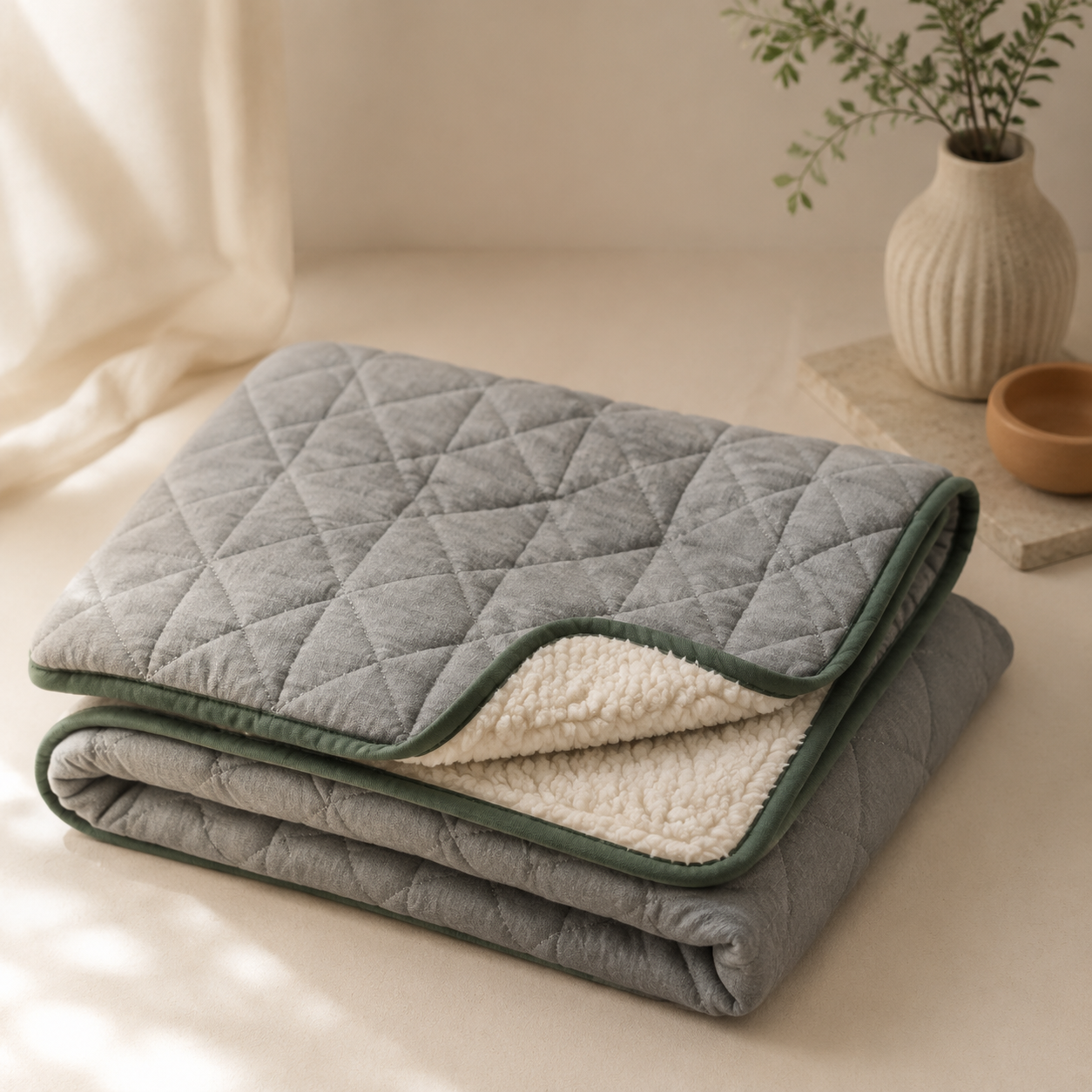 Crane Grey Quilted Blanket
